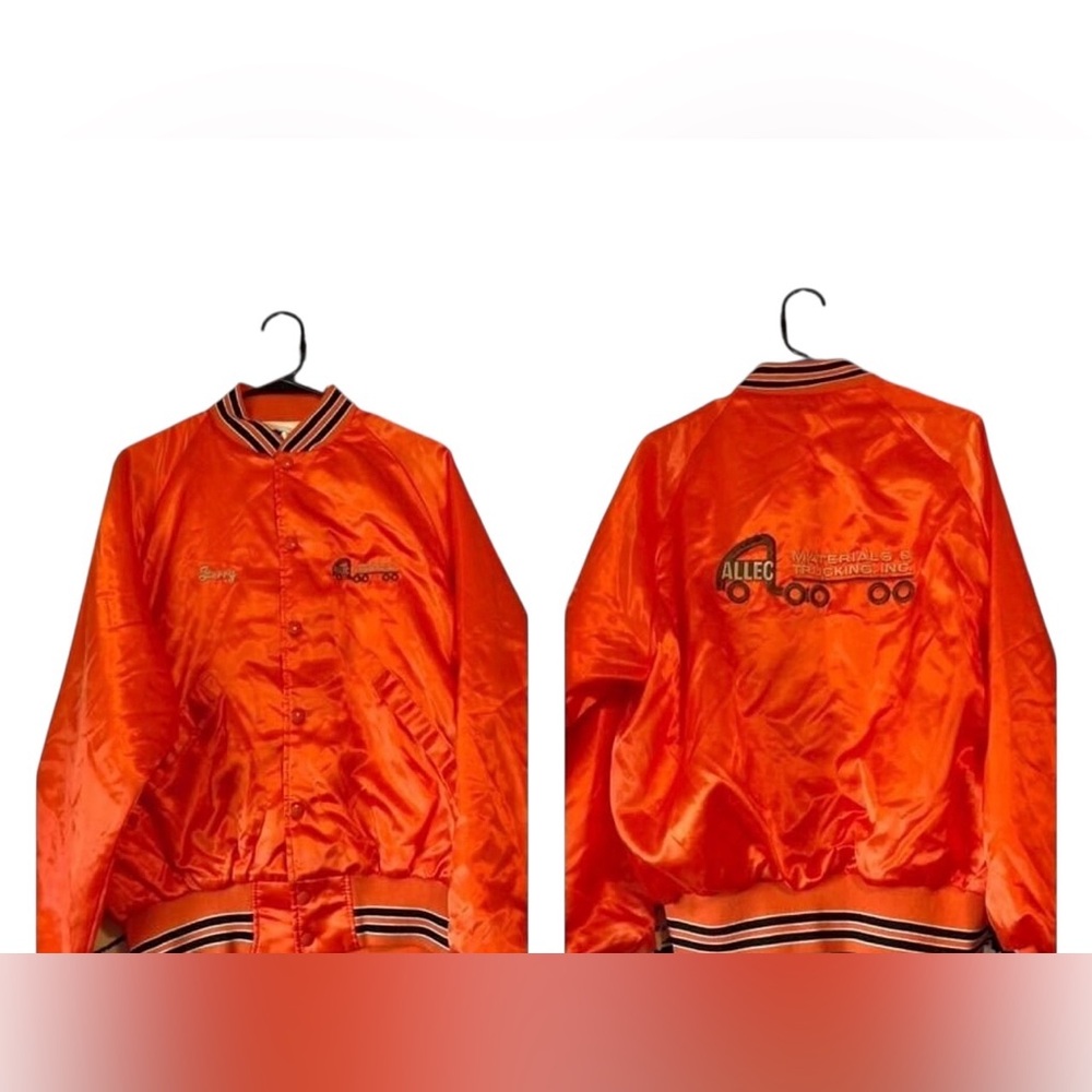 Vintage 70s Orange Satin Starter Bomber Jacket with “Jerry” embroidery on front